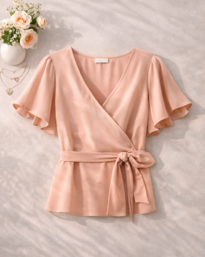 Mira Kuşak Detaylı Pudra Bluz