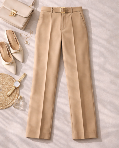 Nora Kemer Detaylı Bej Pantolon