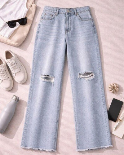 Avera Yırtık Detaylı Açık Mavi Jean