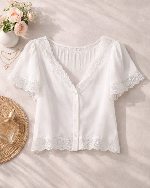 Luna Dantel Detaylı Beyaz Bluz Luna Dantel Detaylı Beyaz Bluz