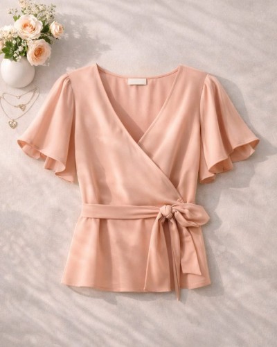 Mira Kuşak Detaylı Pudra Bluz