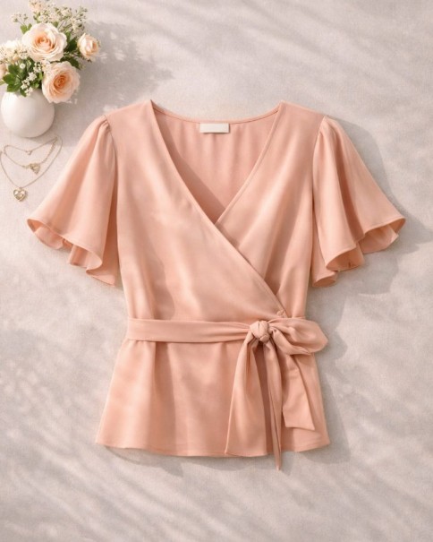 Mira Kuşak Detaylı Pudra Bluz