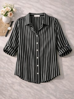 Selena Çizgili Siyah Gömlek
